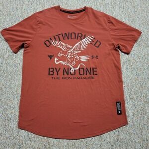 Under Armour Project Rock Shirt Mens XL Rust Performance Training Gym Workout